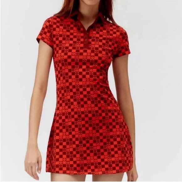 UO Hazel Printed Mini Dress in red combo - Picture 1 of 7